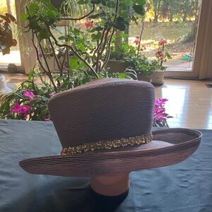Chic Brown Hat with Gold Sequined Floral Detailing